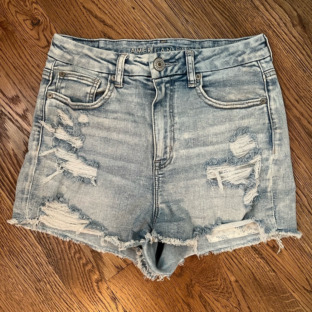 American Eagle high-waist denim shorts, distressed, indigo